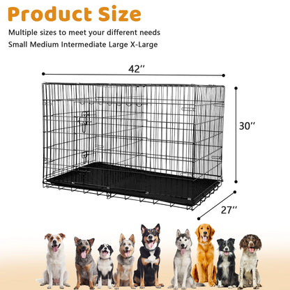 24 Inch Dog Crate, Dog Kennel Dog Crate Folding Metal Dog Crate with Double-Door,Divider Panel, Removable Tray and Handle Pet Dog Cages for Small Dogs Indoor Outdoor, Black