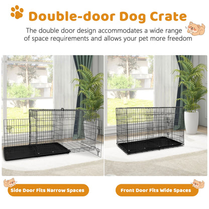 24 Inch Dog Crate, Dog Kennel Dog Crate Folding Metal Dog Crate with Double-Door,Divider Panel, Removable Tray and Handle Pet Dog Cages for Small Dogs Indoor Outdoor, Black
